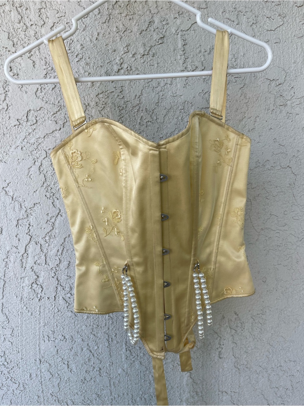 Scarlett Gold Satin Corset Bodysuit with Pearl Tassels size XS